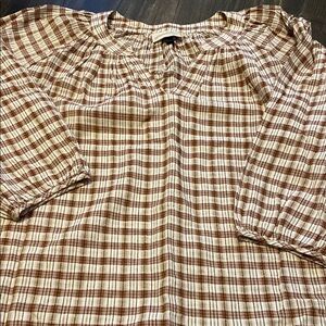 Plaid Blouse with Puff Sleeves